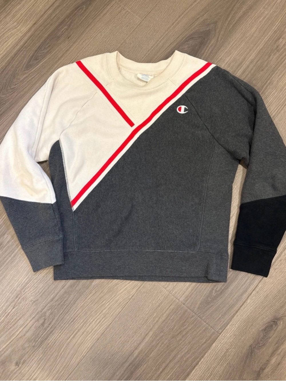 Champion Colorblock Crewneck Sweatshirt - Gray/White with Red Trim